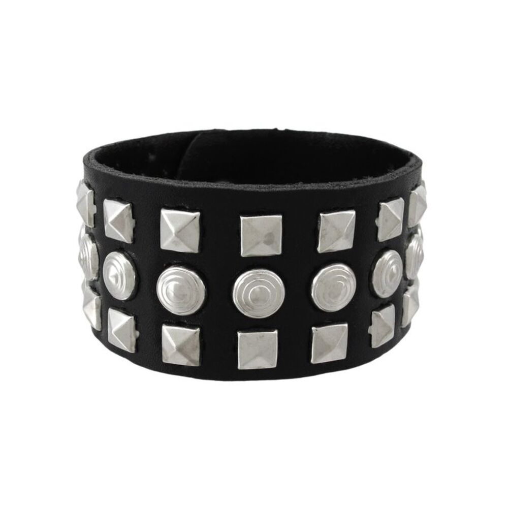 Black Vinyl Wristband with Pyramid/Chrome Studs